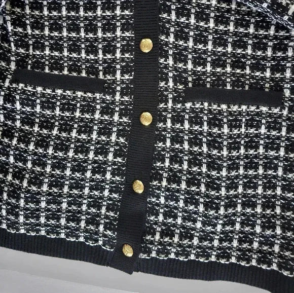 Talbots Textured Plaid Merino Wool Cardigan - Picture 4 of 7